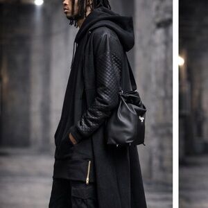 Black Longline Pullover Hoodie with side zippers-Medium